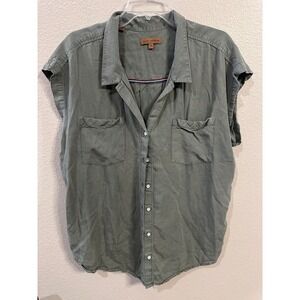 Jachs Girlfriend Olive Green Button Up Shirt Women's XL Sleeveless Utility
